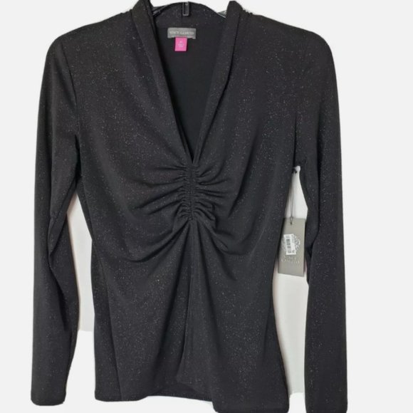 Vince Camuto Sparkle Ruched Top Rich Black XS - Picture 1 of 8